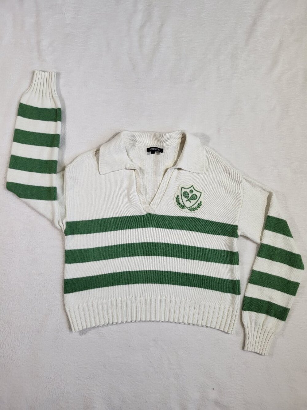 Stateside Cotton Cashmere Embroidered Johnny Collar Sweater Pine Green - S